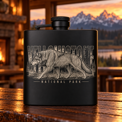 Yellowstone Wolf Premium Flask — lodge bar lifestyle