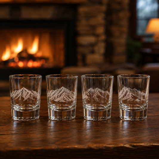 Big Sky engraved four-piece shot glass set