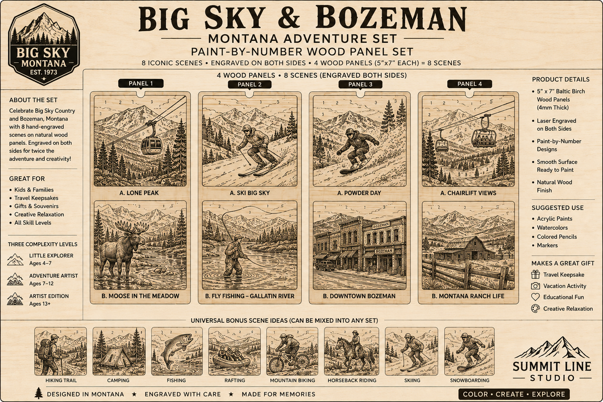 Big Sky & Bozeman — Paint-by-Number Wood Panel Set product overview