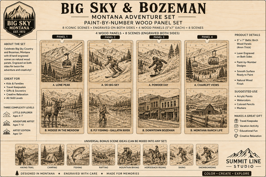 Big Sky & Bozeman — Paint-by-Number Wood Panel Set product overview