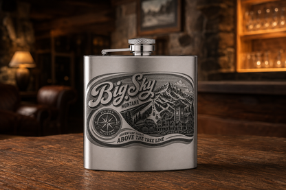 Big Sky Classic mirror stainless flask at a lodge bar