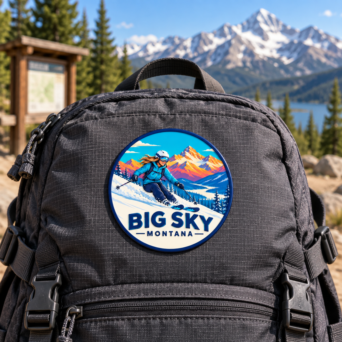 Lifestyle — hiking backpack: Big Sky Montana Girl Skier UV 3D collectible