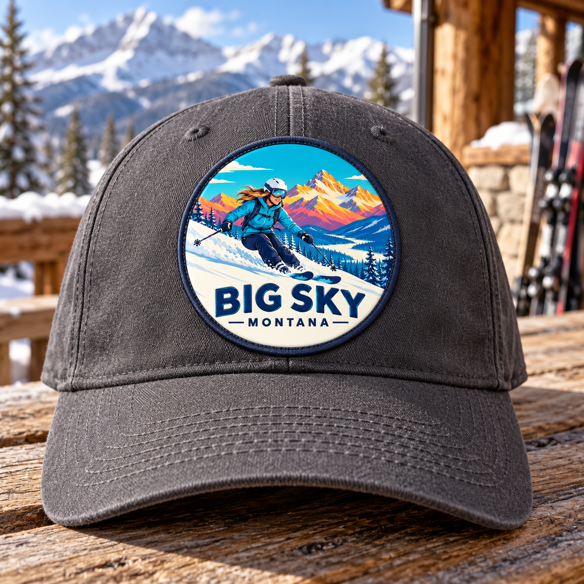 Lifestyle — baseball cap: Big Sky Montana Girl Skier UV 3D collectible