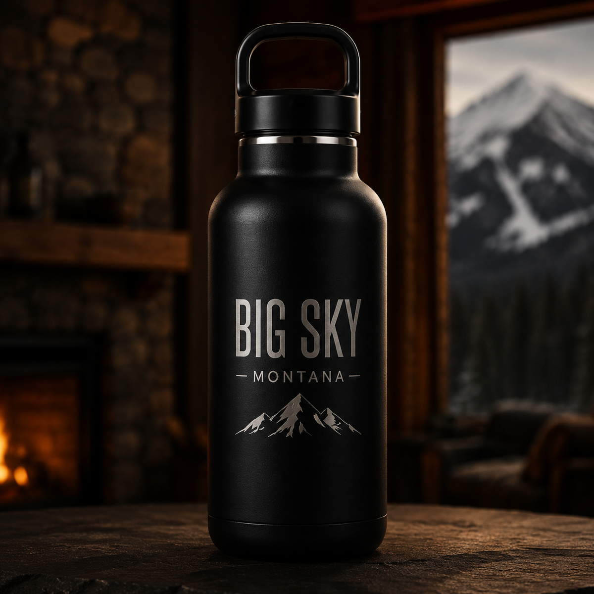 Big Sky Shadow 22 oz Water Bottle with tonal Lone Peak engraving