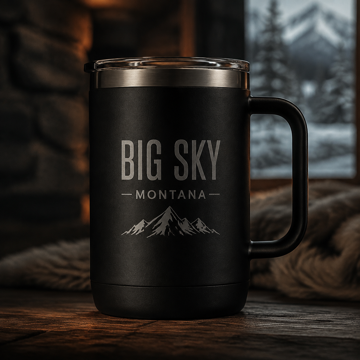 Big Sky Shadow 24 oz Handle Mug with tonal Lone Peak engraving