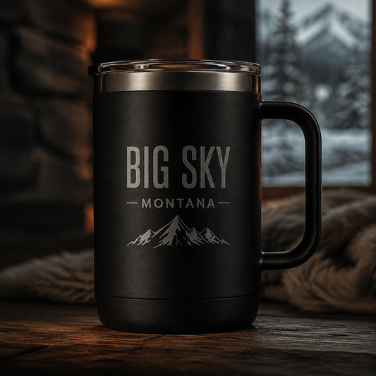 Big Sky Shadow 24 oz Handle Mug with tonal Lone Peak engraving