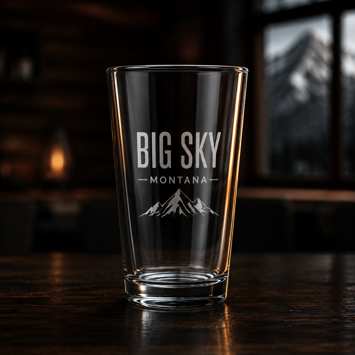 Big Sky Shadow Beer Pint with tonal Lone Peak engraving