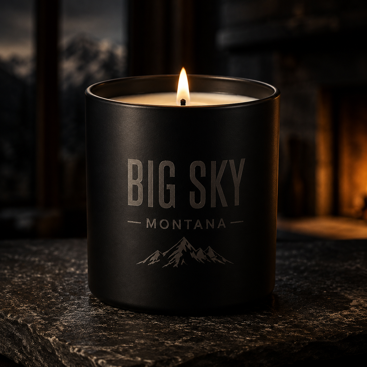 Big Sky Shadow Candle with tonal Lone Peak engraving