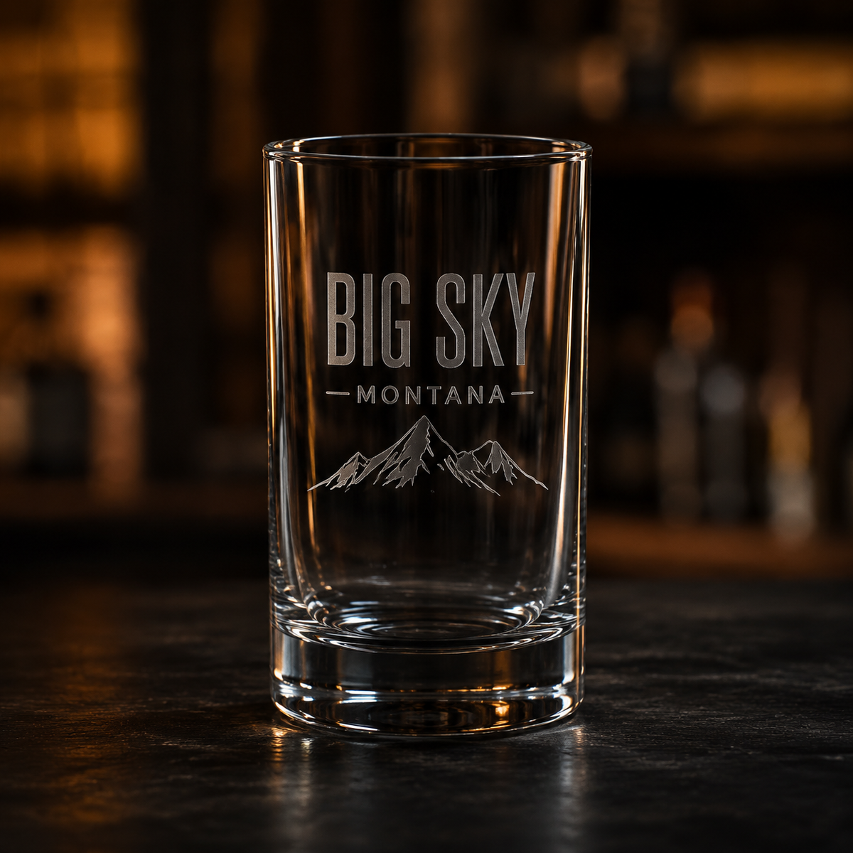 Big Sky Shadow Shot Glass with tonal Lone Peak engraving