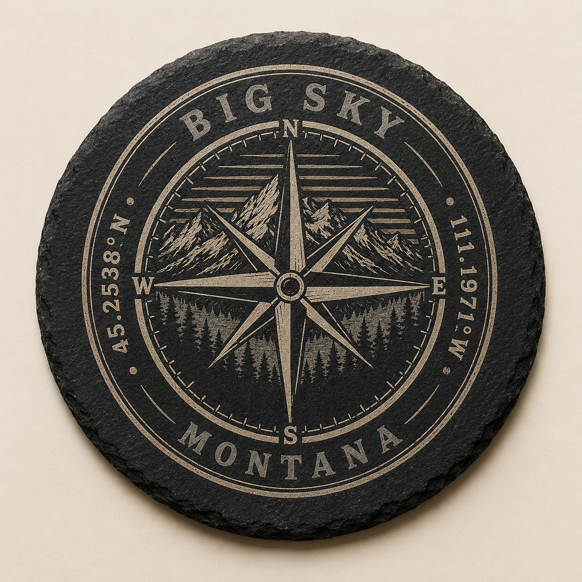 Big Sky BS-001 Signature round slate coaster, clean studio hero