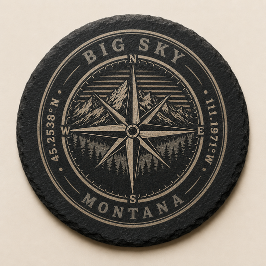 Big Sky BS-001 Signature round slate coaster, clean studio hero
