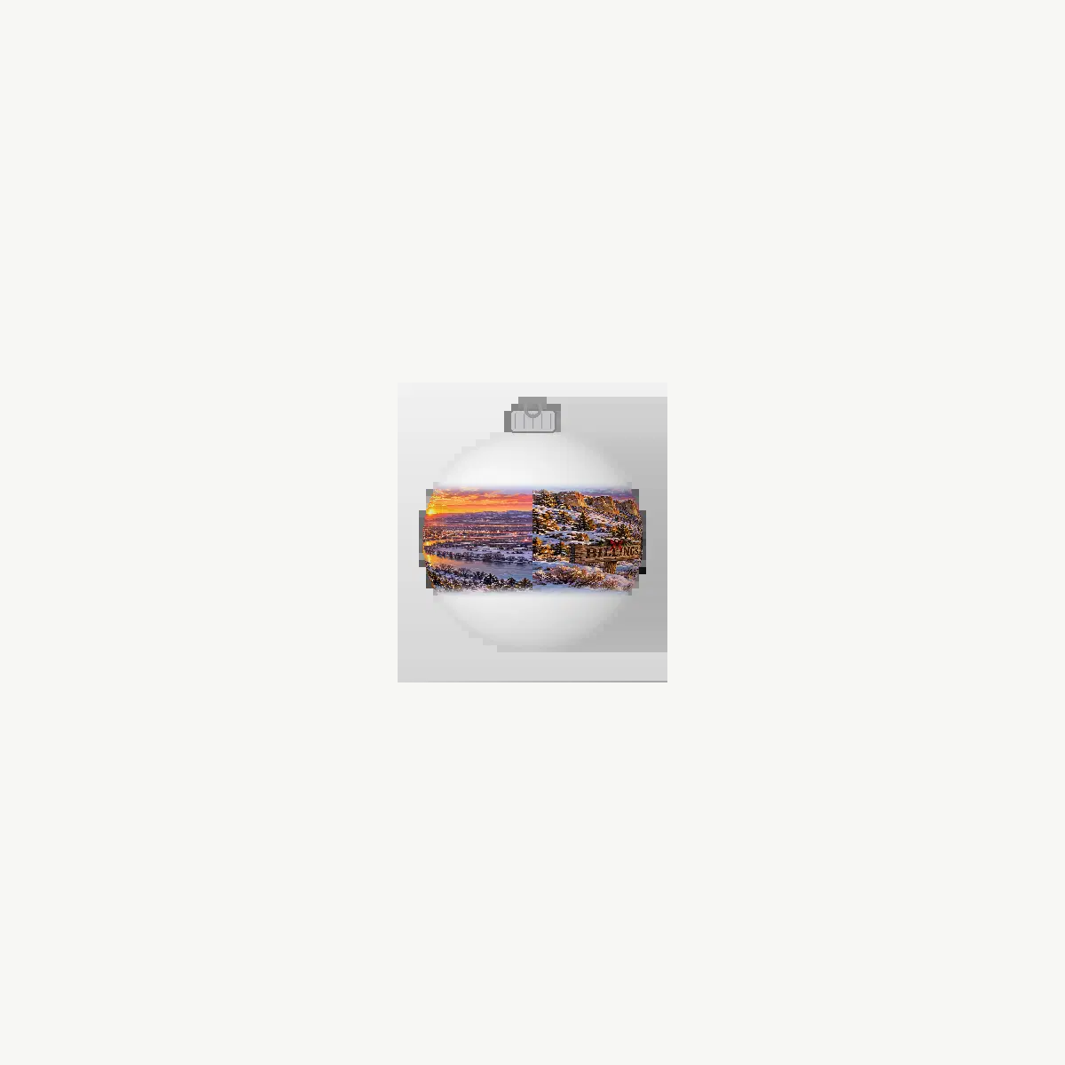 billings Cowboy Santa white glass ball ornament front preview, 360 frame