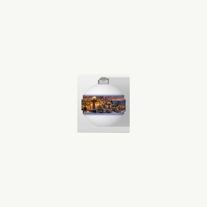 bozeman Cowboy Santa white glass ball ornament front preview, 360 frame
