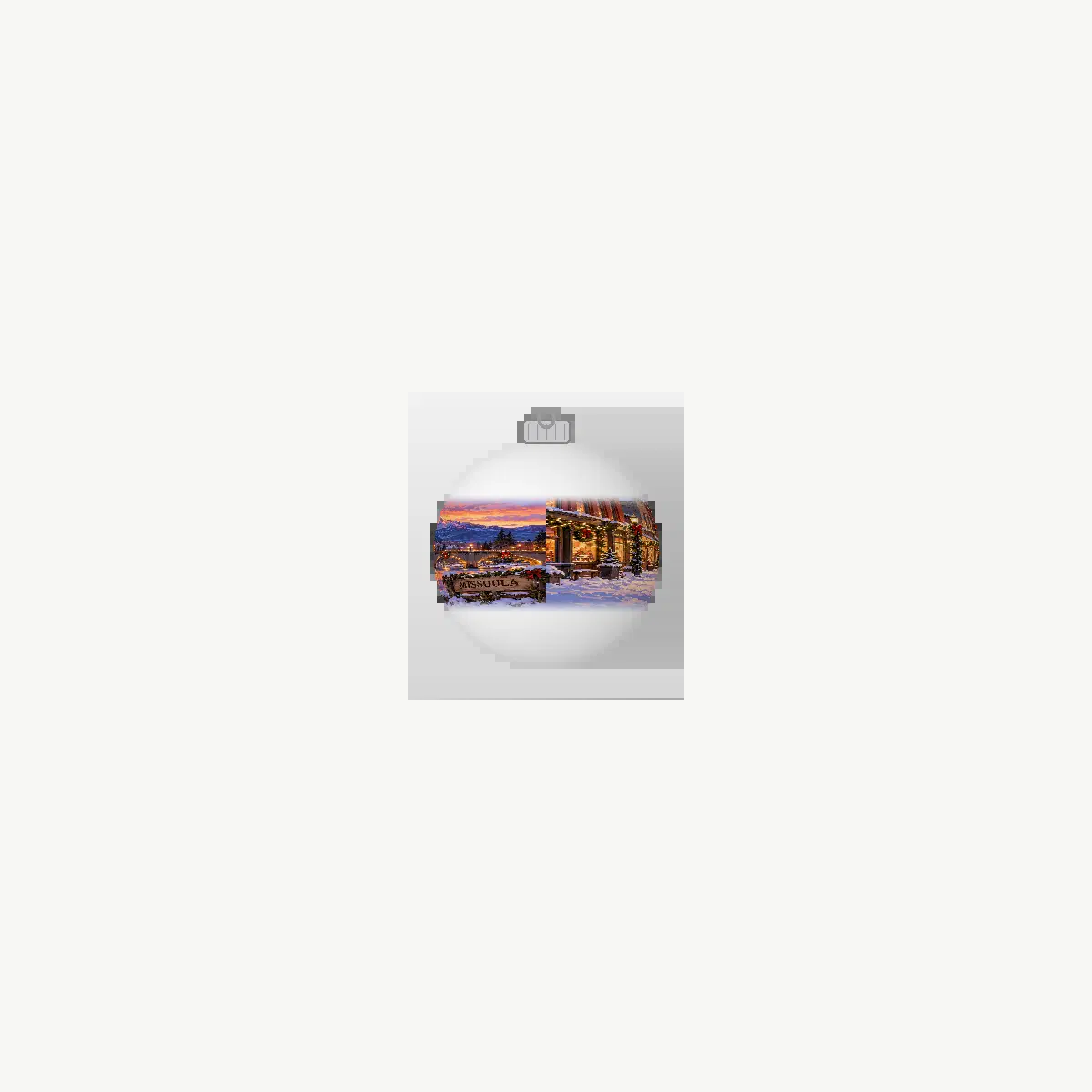 missoula Cowboy Santa white glass ball ornament front preview, 360 frame