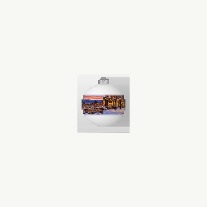 missoula Cowboy Santa white glass ball ornament front preview, 360 frame