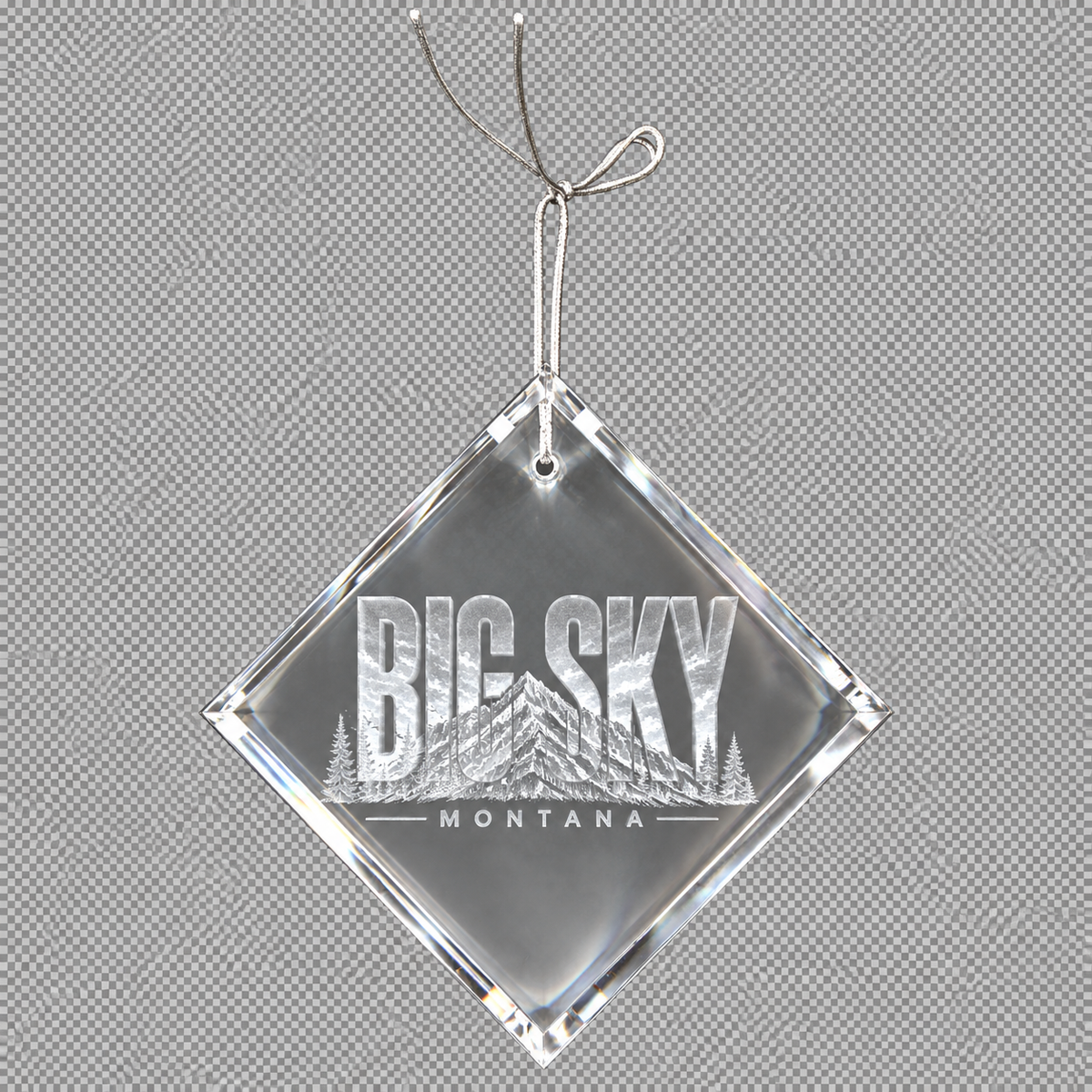 Big Sky Montana hologram-style engraving in faceted diamond crystal ornament