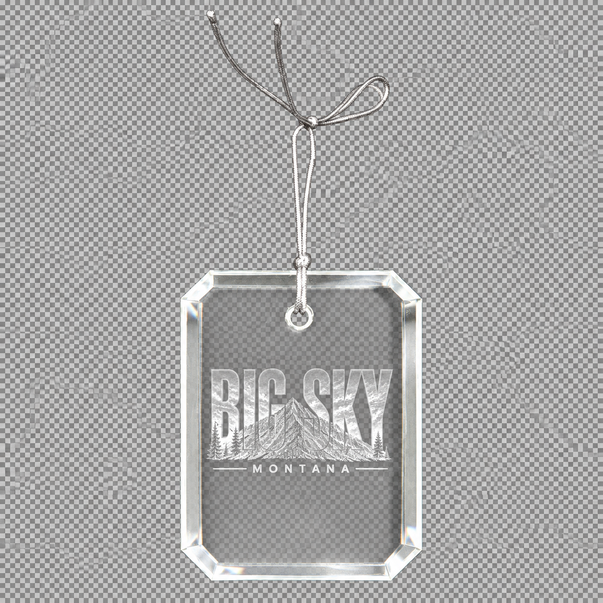 Big Sky Montana hologram-style engraving in clipped-corner crystal ornament
