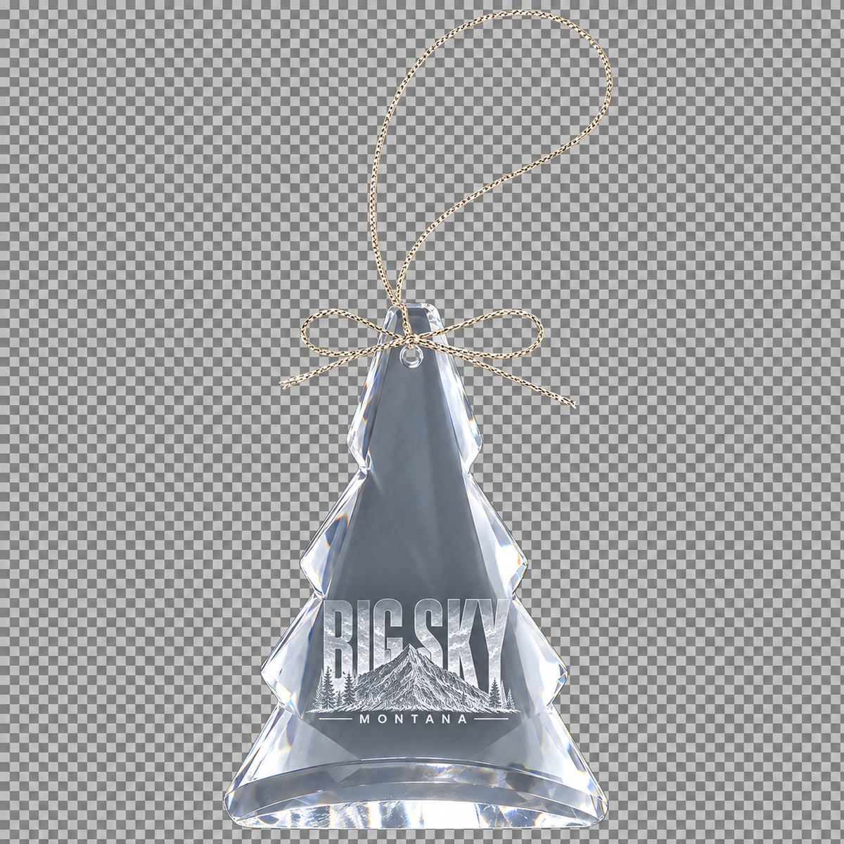 Big Sky Montana hologram-style engraving in clear crystal tree ornament