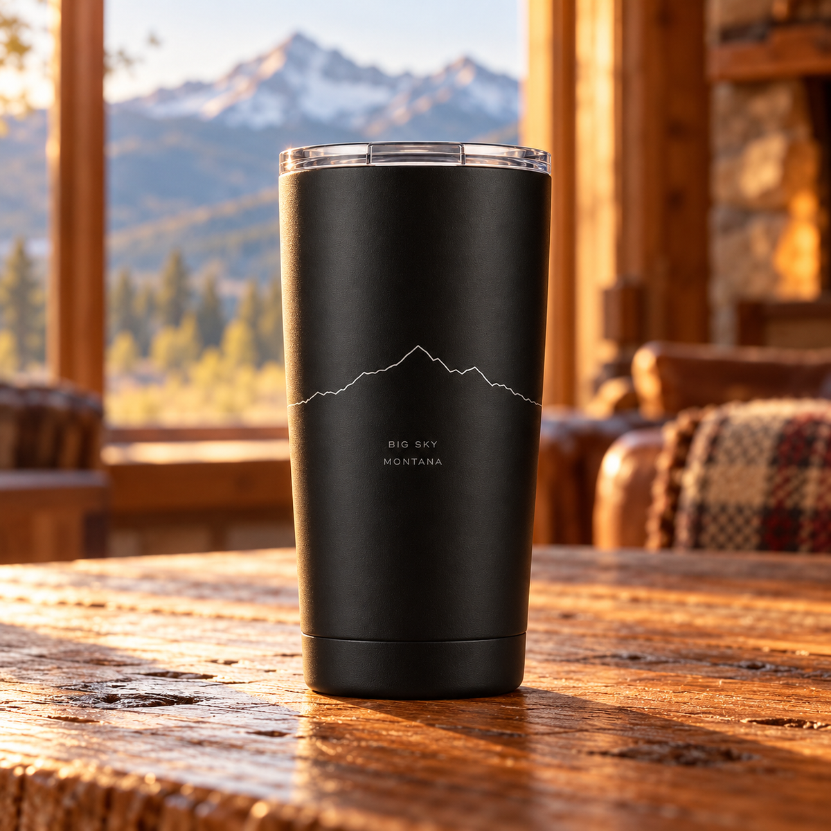Lone Peak One Line 20 oz tumbler — Big Sky lodge lifestyle