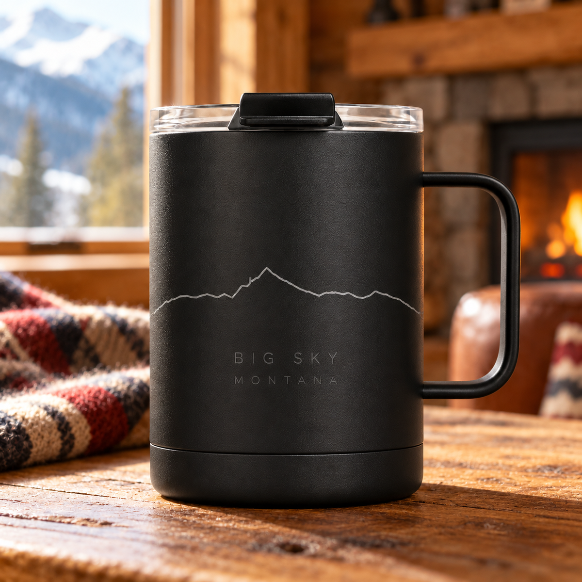 Lone Peak One Line 24 oz handled mug — Montana lodge lifestyle