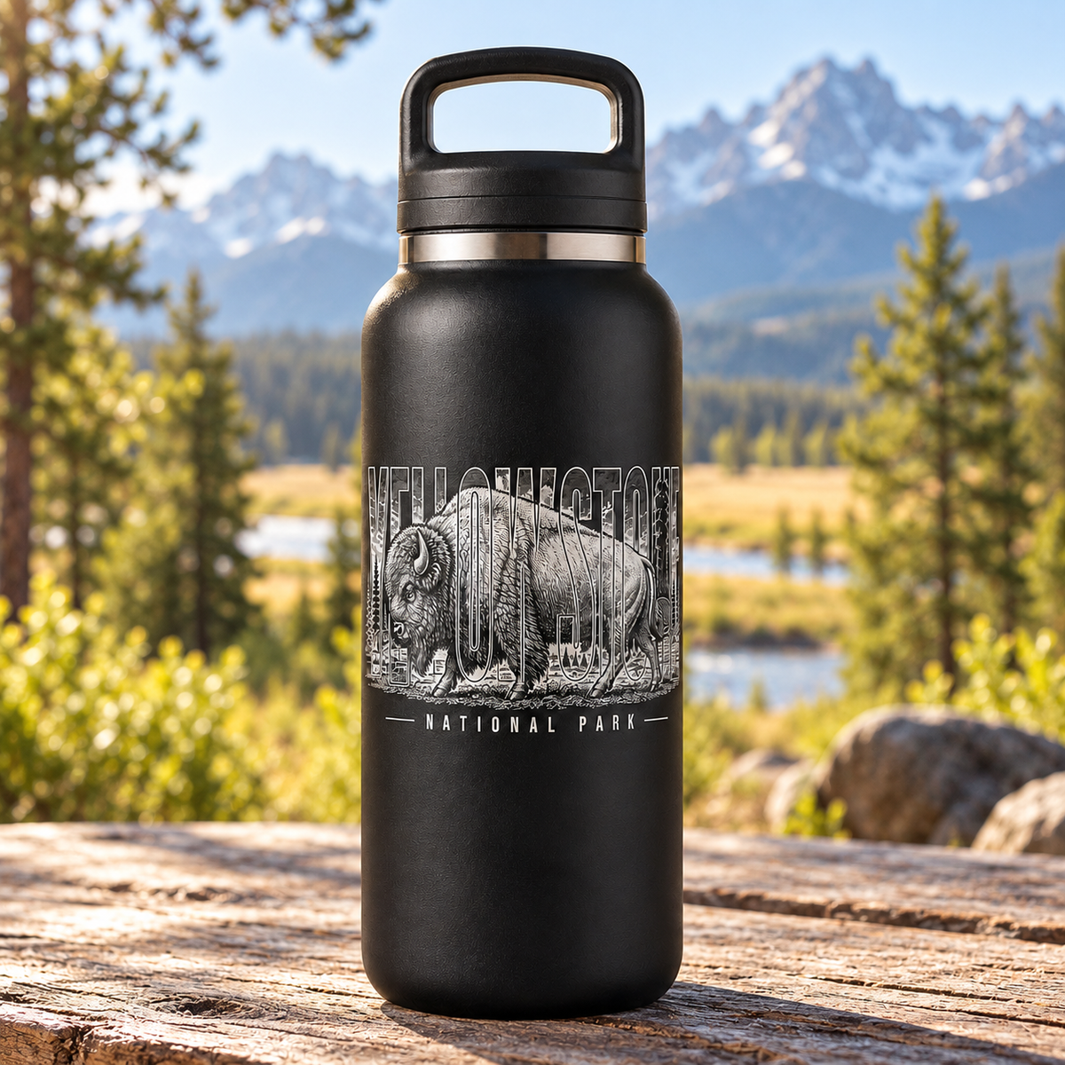 Yellowstone Bison 22 oz water bottle — trail lifestyle
