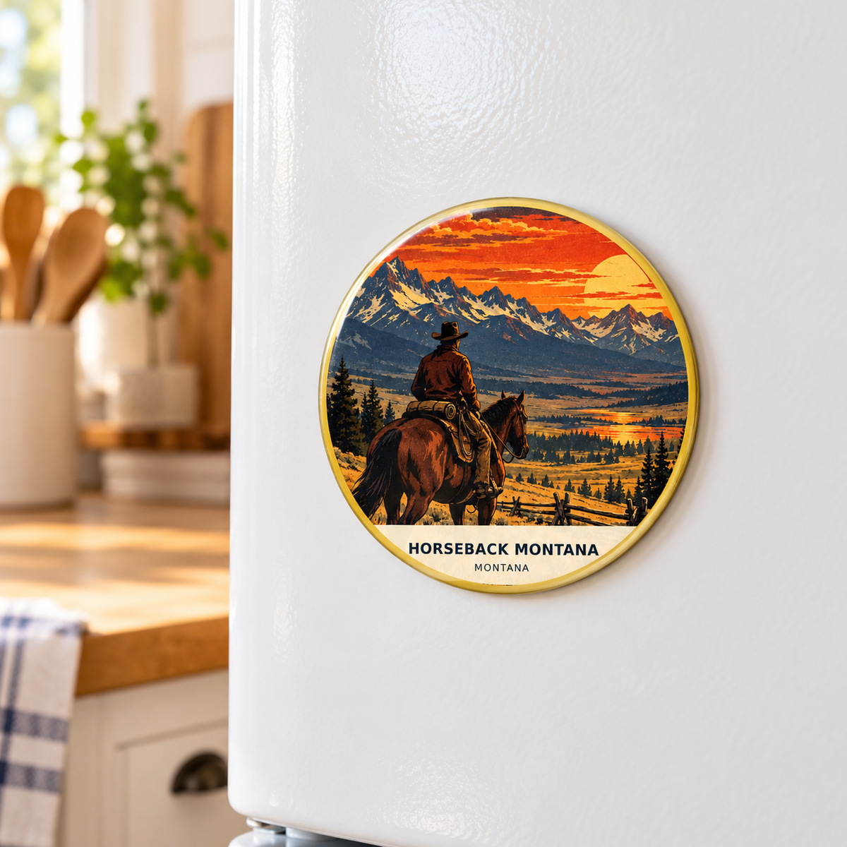 Horseback Montana Retro magnet lifestyle on refrigerator