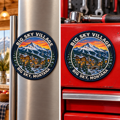 Big Sky Montana — Big Sky Village Magnet lifestyle scene: refrigerator and toolbox