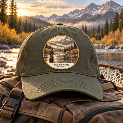 Fly Fishing Signature UV printed patch on a cap