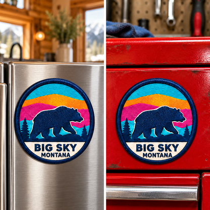 Big Sky Montana — Grizzly Magnet lifestyle scene: refrigerator and toolbox
