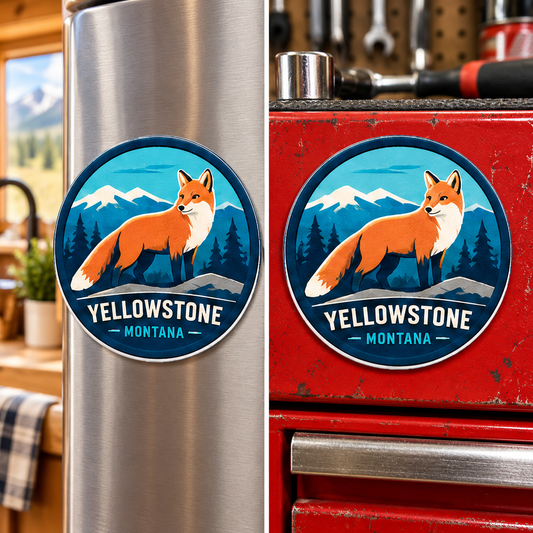 Yellowstone — Fox Magnet lifestyle scene: refrigerator and toolbox