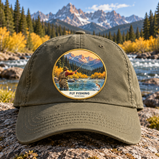 Fly Fishing Classic UV printed patch on a cap