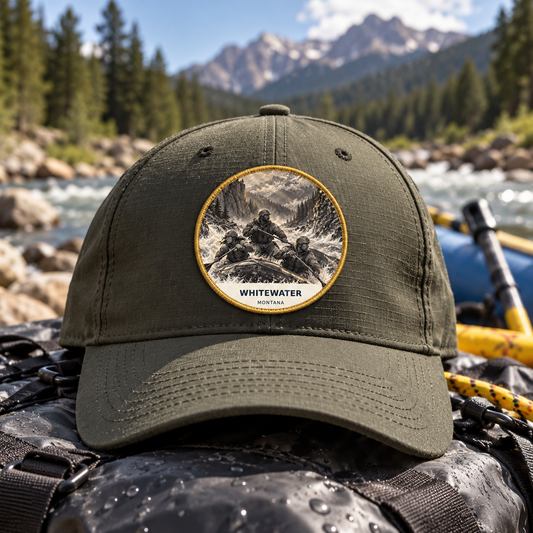 Whitewater Signature 2-inch patch shown on a cap