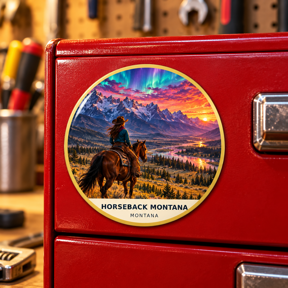 Horseback Montana Fusion magnet lifestyle on toolbox