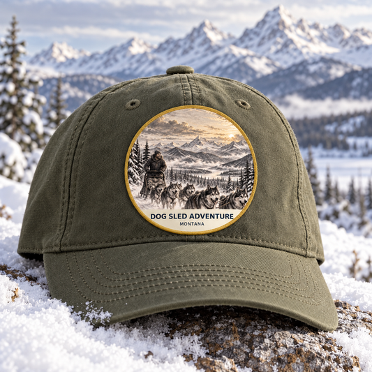 Dog Sled Adventure Signature UV printed patch on a cap