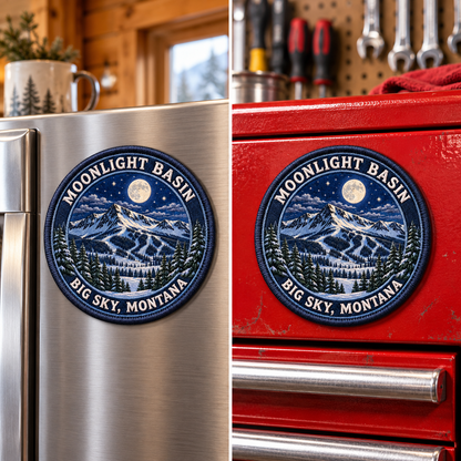 Big Sky Montana — Moonlight Basin Magnet lifestyle scene: refrigerator and toolbox