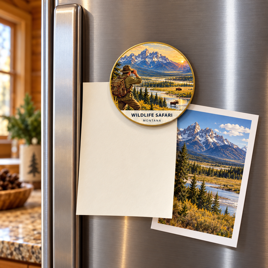 Wildlife Safari Classic 2-inch magnet shown on a refrigerator