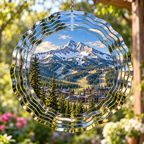 Lone Peak From Base — Big Sky, Montana 3D Hanging Wind Spinner