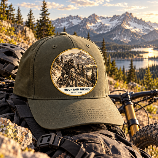 Mountain Biking Signature UV printed patch on a cap