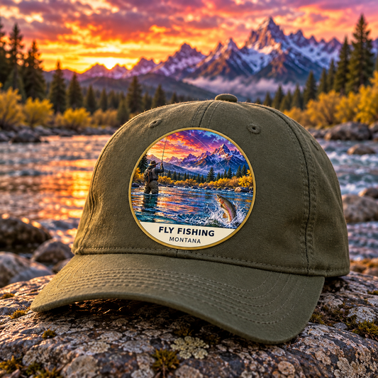 Fly Fishing Fusion UV printed patch on a cap