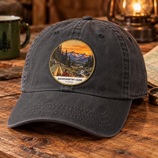 Backcountry Camp Classic patch lifestyle on charcoal cap