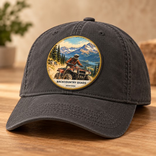 Backcountry Quads Classic patch lifestyle on charcoal cap
