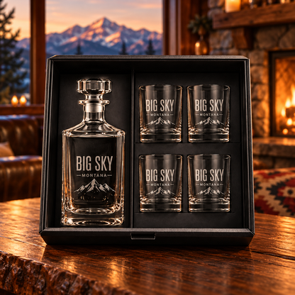 Big Sky Shadow decanter gift set — lodge lifestyle