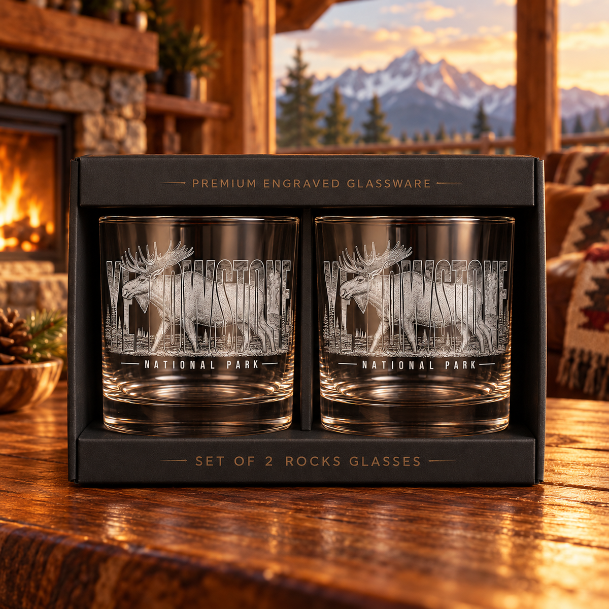 Yellowstone Moose rocks glass gift set — lodge lifestyle