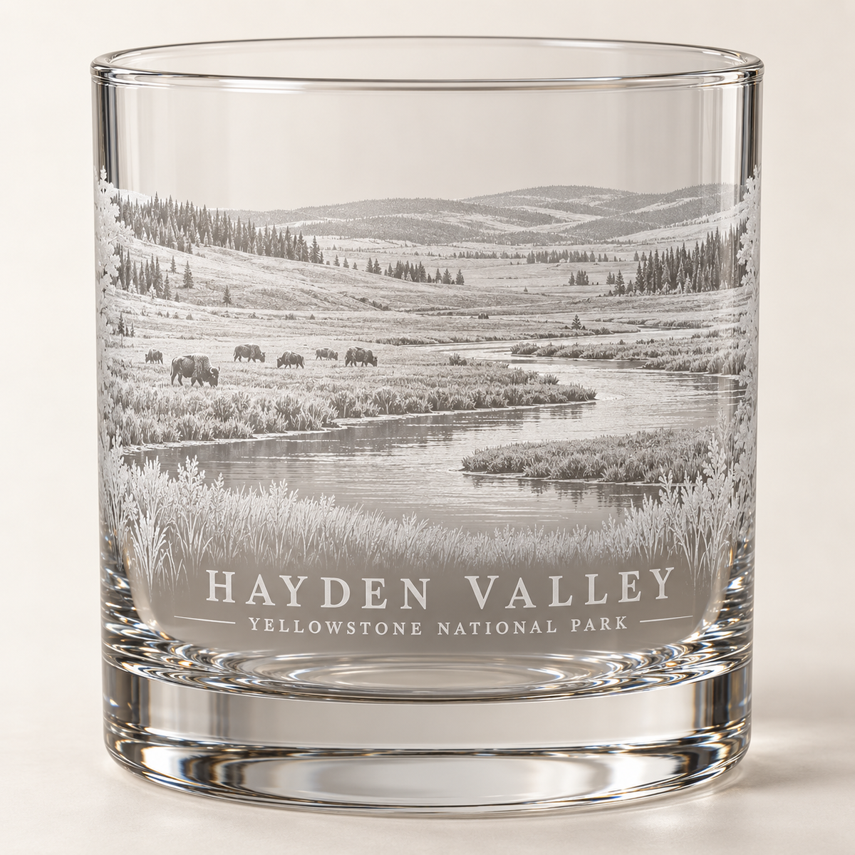Hayden Valley Rocks Glass — product mockup