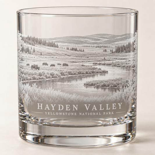 Hayden Valley Rocks Glass — product mockup