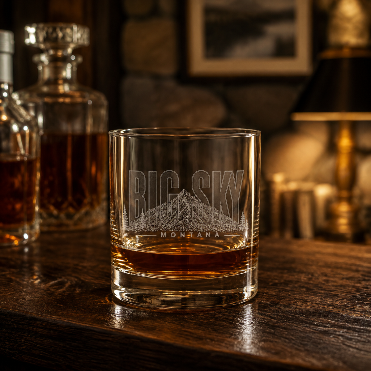 Big Sky Heritage rocks glass at a Big Sky lodge bar