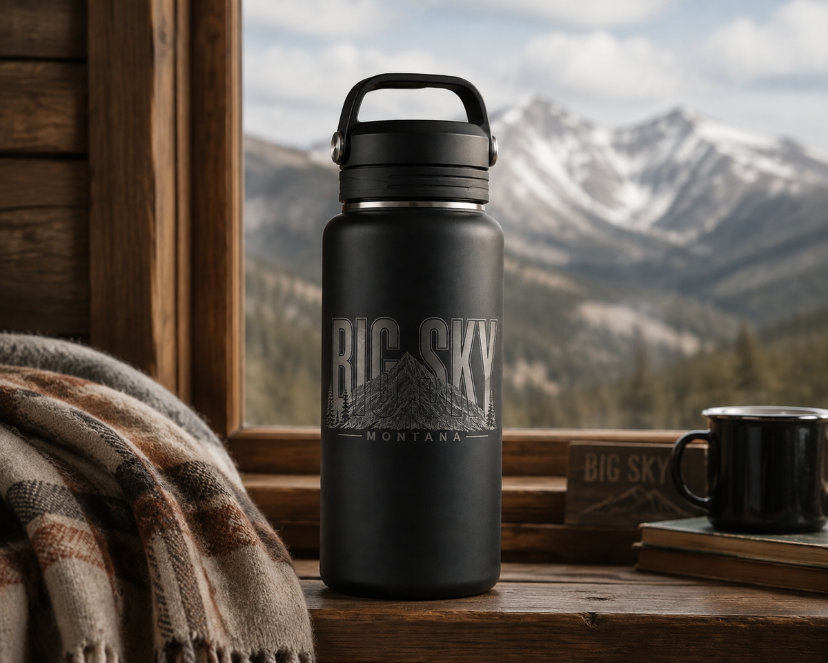 Big Sky Heritage water bottle at a Big Sky lodge