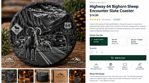 Highway 64 Bighorn Sheep Encounter Slate Coaster