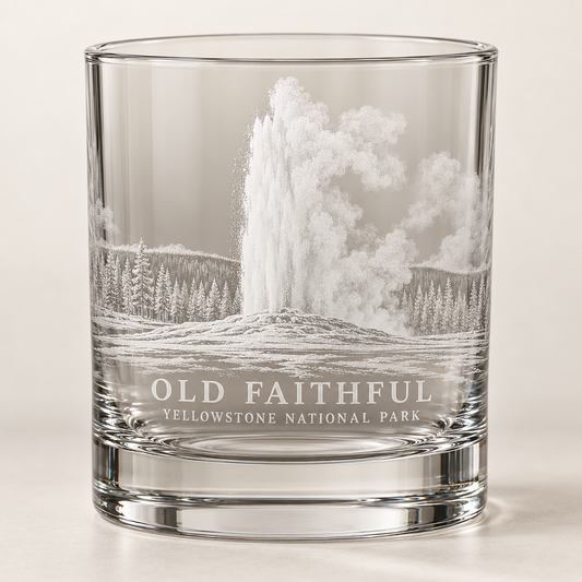 Old Faithful Geyser Rocks Glass — product mockup