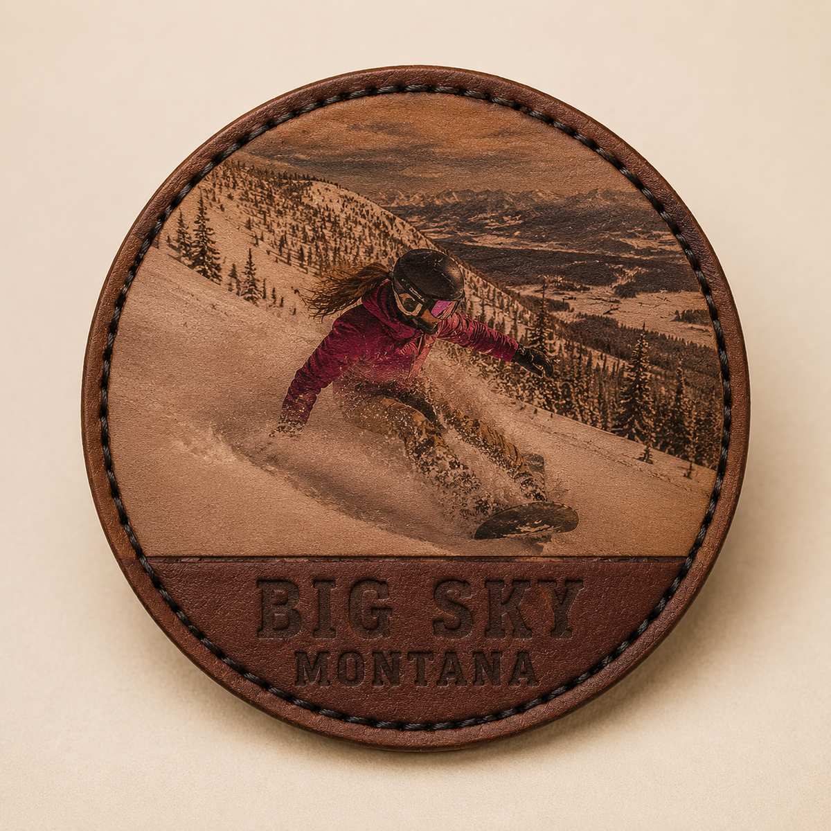 Big Sky — Female Snowboarder — 2 Inch Patch original patch artwork